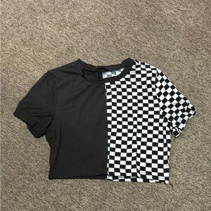 SHEIN Black and White Checkered Crop Top